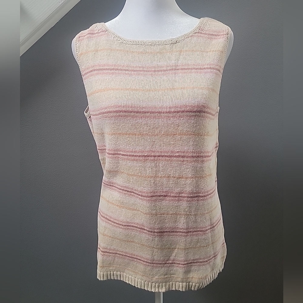 Eddie Bauer Sweater Vest Womens Large Linen/Cotton Blend Pullover Sleeveless